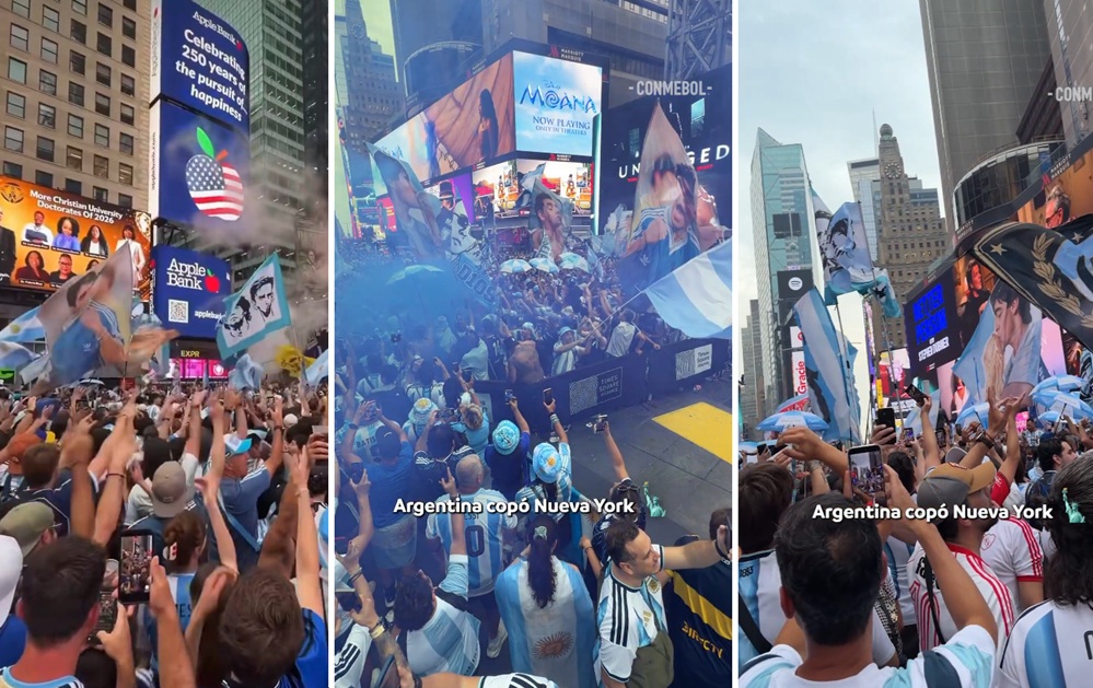 Miles de argentinos coparon Times Square en el banderazo previo a la final del Mundial